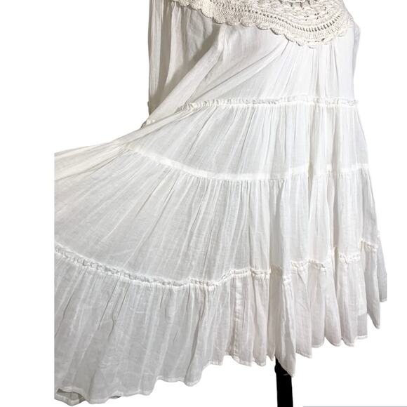 Free People Crochet Boat Neck Long Sleeve Tiered Flowy Boho Dress White Small - Picture 4 of 12